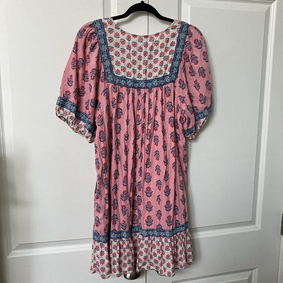 Old Navy Puff Sleeve Printed Mini Swing Dress Womens L Painted Posies Pink - Picture 6 of 8